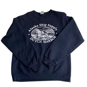 Jerzees Dutch Harbor Alaska Sweatshirt Womens Small Black Excellent Graphic Crew